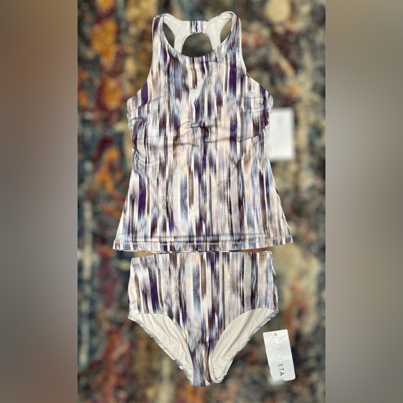 NEW Athleta Maldives Grey Abstract Tankini Set Eco Swimwear Bra Women’s 34B/C - Picture 2 of 12